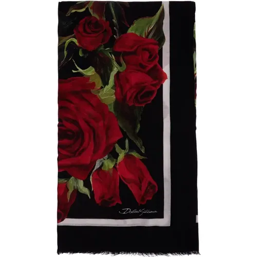 Rose Print Silk Blend Scarf , female, Sizes: ONE SIZE - Dolce & Gabbana - Modalova