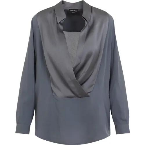 Blaue Seidenbluse Elegante Damenbekleidung - Giorgio Armani - Modalova