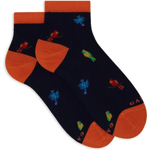 Damen superkurze blaue Baumwollsocken mit Specht-Motiv - Gallo - Modalova