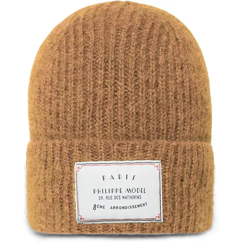 Mohair-Woll-Beanie mit Besticktem Patch , unisex, Größe: ONE Size - Philippe Model - Modalova