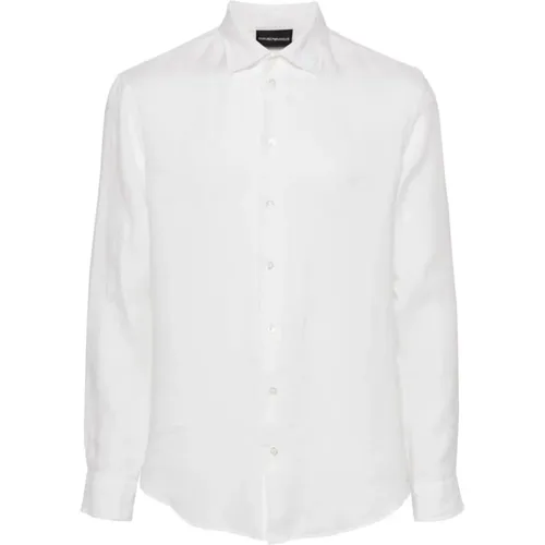 Linen Logo Shirt Classic Collar , male, Sizes: 3XL, M, L, XL, S, 2XL - Emporio Armani - Modalova