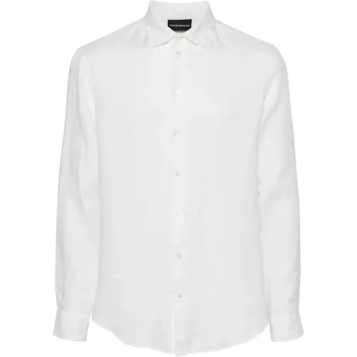 Linen Logo Shirt Classic Collar , male, Sizes: 3XL, XS, M, L, XL, S, 2XL - Emporio Armani - Modalova