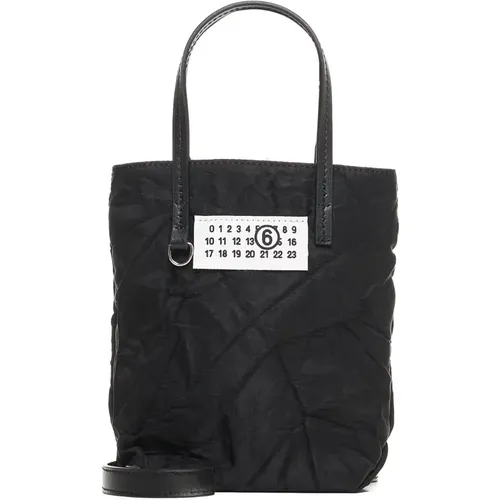 Schwarze Mini-Tote-Tasche mit Logo - MM6 Maison Margiela - Modalova