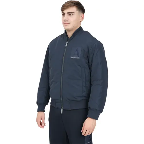 Blaue Bomberjacke Minimalistisches Design , Herren, Größe: L - Armani Exchange - Modalova