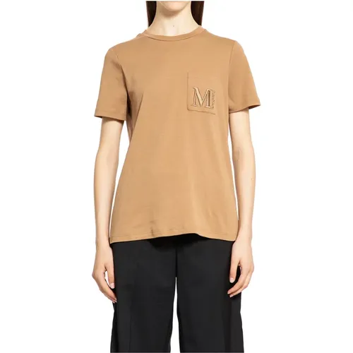 Monogramm Beiger T-Shirt mit Brusttasche , Damen, Größe: S - Max Mara - Modalova