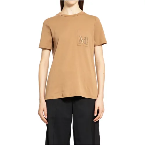 Monogramm Beiger T-Shirt mit Brusttasche , Damen, Größe: XS - Max Mara - Modalova