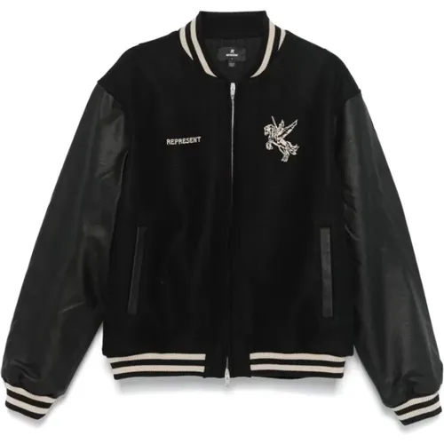 Schwarze Wollmischung Baseball Jacke , Herren, Größe: M - REPRESENT - Modalova