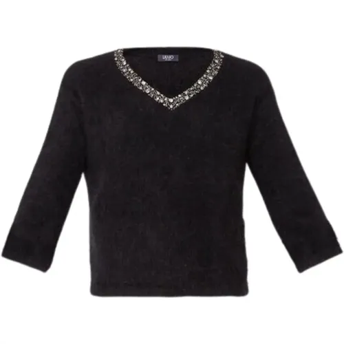 Luxuriöser bestickter Pullover mit V-Ausschnitt und 3/4-Ärmeln , Damen, Größe: L - Liu Jo - Modalova