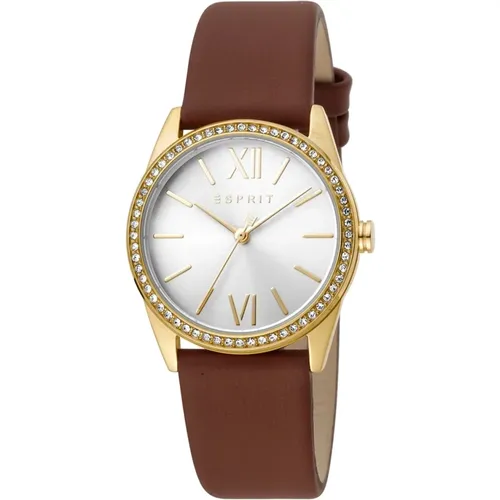 Clara Leather Bracelet Watch with Zirconia Crystals , female, Sizes: ONE SIZE - Esprit - Modalova