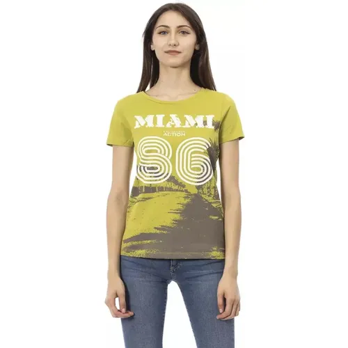 Stylish Short Sleeve T-Shirt with Frontprint , female, Sizes: XL, 2XL, L, M, S - Trussardi - Modalova