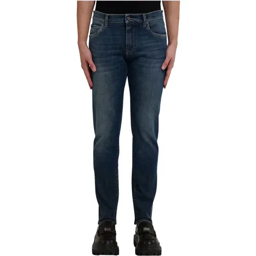 Slim Denim Jeans with Logo Plaque , male, Sizes: XL - Dolce & Gabbana - Modalova