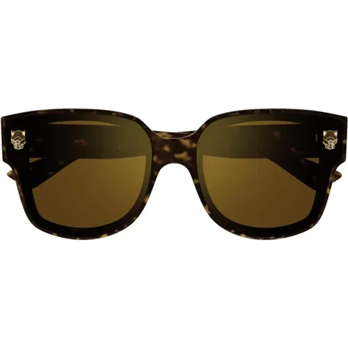 Braune Schildpatt Quadratische Sonnenbrille mit Gold Spiegeleffekt - Cartier - Modalova