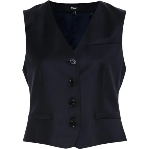 Navy Wool Vest Sleeveless V-Neck , female, Sizes: XS, 2XS, S, M - Theory - Modalova