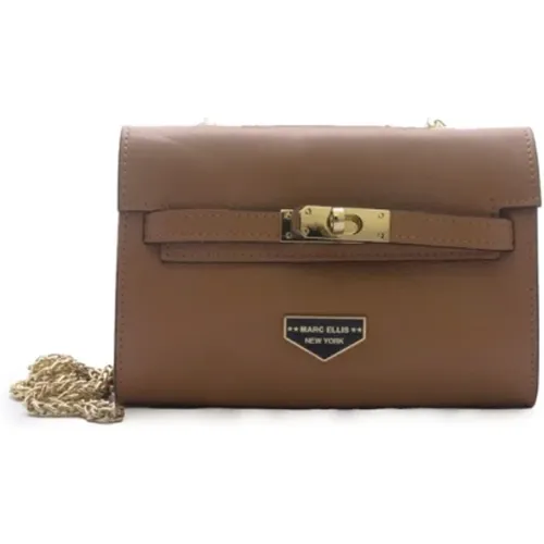 Gold and Camel Leather Shoulder Bag , female, Sizes: ONE SIZE - Marc Ellis - Modalova