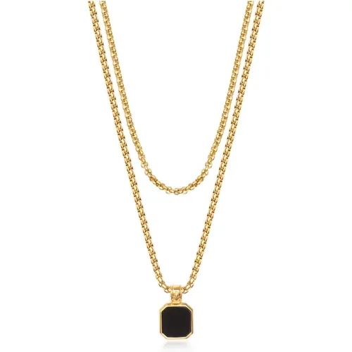 Gold Layered Onyx Square Halskette , Herren, Größe: ONE Size - Nialaya - Modalova