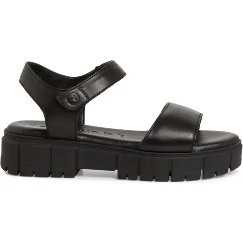 Schwarze Casual Offene Flache Sandalen , Damen, Größe: 41 EU - tamaris - Modalova