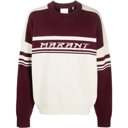 Intarsia-Knit Logo Sweater in Bordeaux , male, Sizes: L, M, S, XL - Isabel marant - Modalova