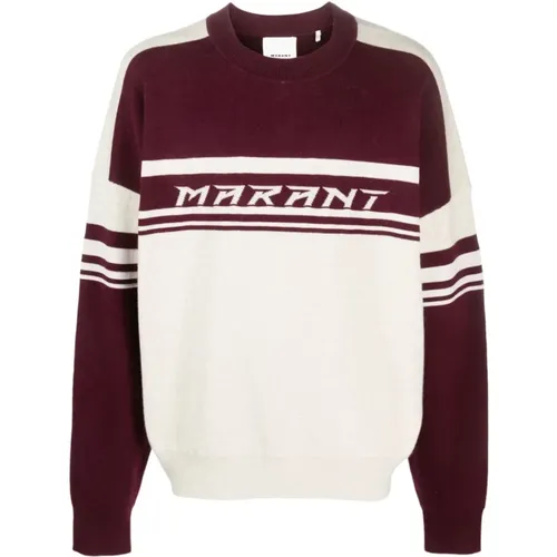 Intarsia-Knit Logo Sweater in Bordeaux , male, Sizes: L, S - Isabel marant - Modalova