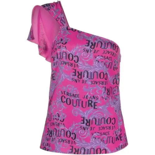 Fuchsia Logo Couture Top - Größe 42 , Damen, Größe: 2XS - Versace Jeans Couture - Modalova