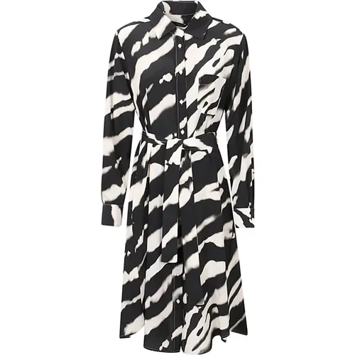 Silk Knee-Length Dress with Black and White Pattern , female, Sizes: XL - Max Mara Weekend - Modalova