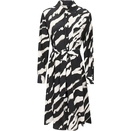 Silk Knee-Length Dress with Black and White Pattern , female, Sizes: XL, 4XS, L, S, 3XS - Max Mara Weekend - Modalova