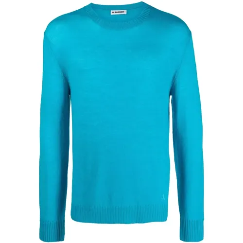 Cyan Wool Jumper with Embroidered Logo , male, Sizes: XL - Jil Sander - Modalova