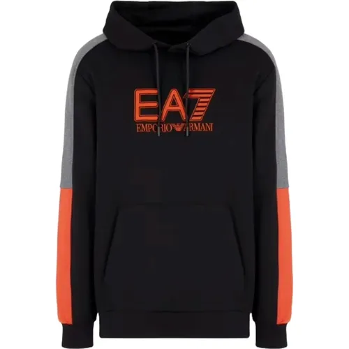 Schwarzer Pullover mit Kapuze und Logo , Herren, Größe: S - Emporio Armani EA7 - Modalova