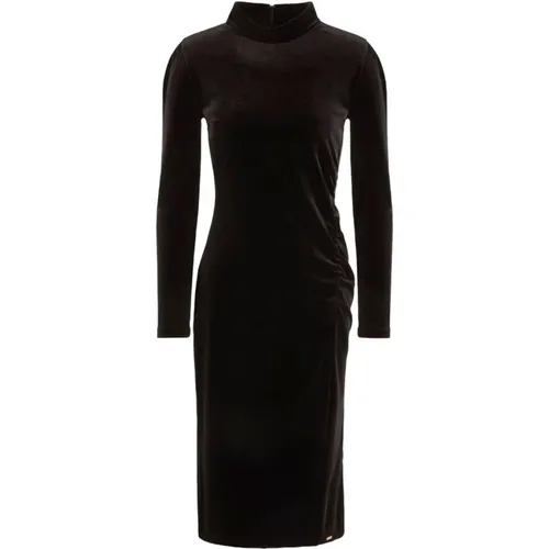 Luxuriöses Schwarzes Samtkleid mit Stehkragen und Reißverschluss , Damen, Größe: L - Armani Exchange - Modalova