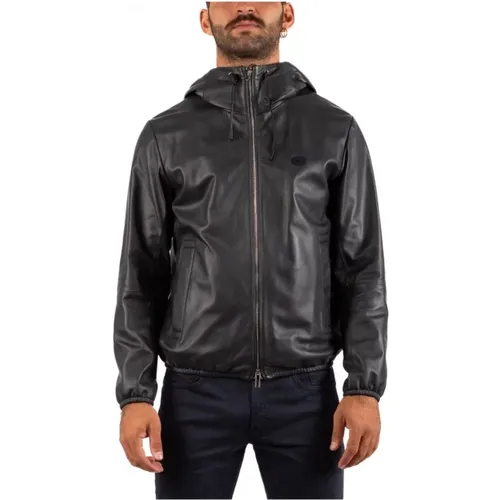 Men`s Leather Blouson Jacket , male, Sizes: XL, S, M - Emporio Armani - Modalova