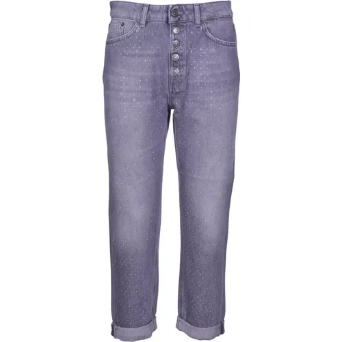 Grey Denim Jeans with Jeweled Button , female, Sizes: W25, W28, W32, W26 - Dondup - Modalova