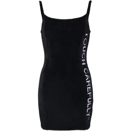 Slogan Detail Fuzzy Mini Dress , female, Sizes: XS, S - Off White - Modalova