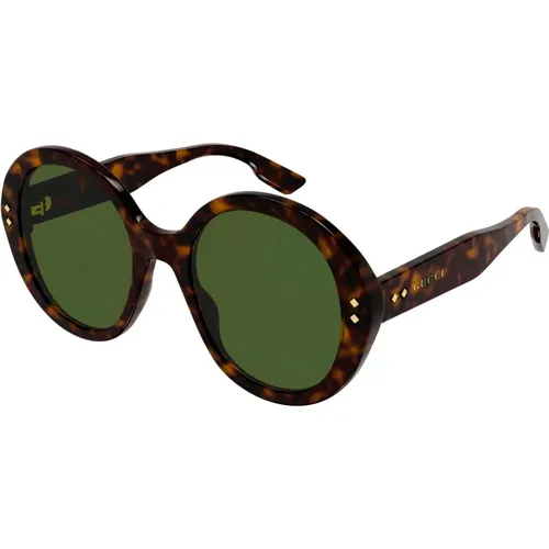 Sonnenbrille Havana/Grün,Sonnenbrille Gg1081S 001 schwarz schwarz grau,Schwarze Sonnenbrille, stilvoll und vielseitig - Gucci - Modalova