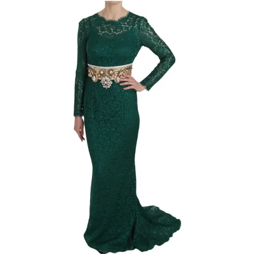 Crystal Gold Belt Lace Sheath Gown Dress , female, Sizes: S - Dolce & Gabbana Pre-owned - Modalova