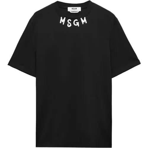 Baumwoll T-Shirt,Baumwoll-T-Shirt mit einzigartigem Design - MSGM - Modalova