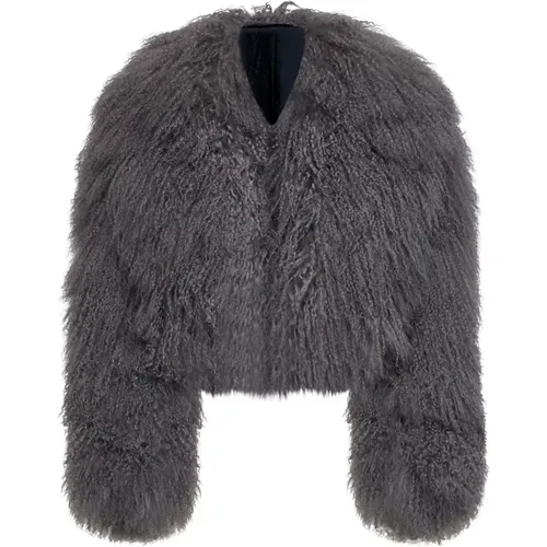 Grey Shearling Ruffled Jacket , female, Sizes: S, M - Salvatore Santoro - Modalova