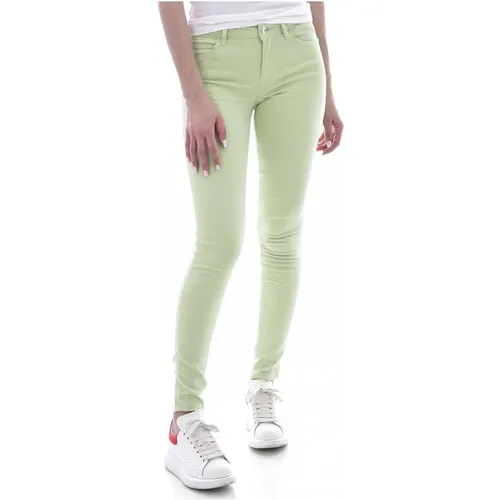 Grüne Skinny Jeans mit Metall-Logo , Damen, Größe: W24 - Guess - Modalova