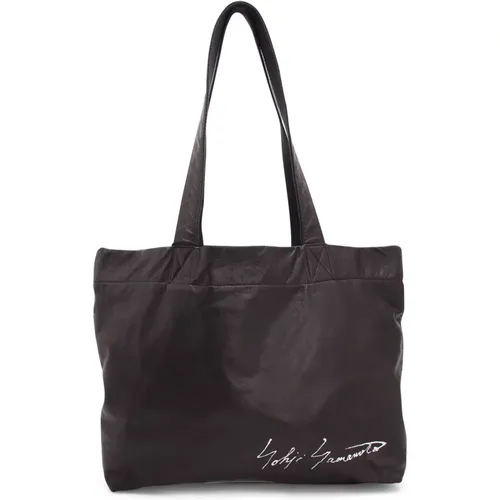 Leder-Einkaufstasche mit kontrastierendem Logo , Damen, Größe: ONE Size - Yohji Yamamoto - Modalova