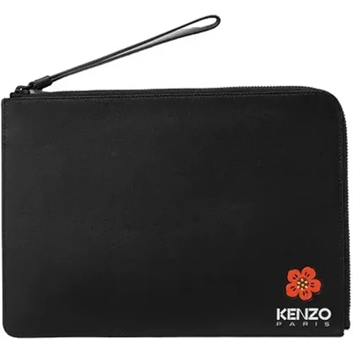 Leder Logo Print Clutch,Große schwarze Lederblumen-Clutch - Kenzo - Modalova