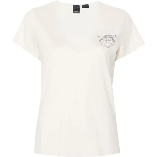 Love Birds V-Neck T-shirt , female, Sizes: XS, M, S - pinko - Modalova