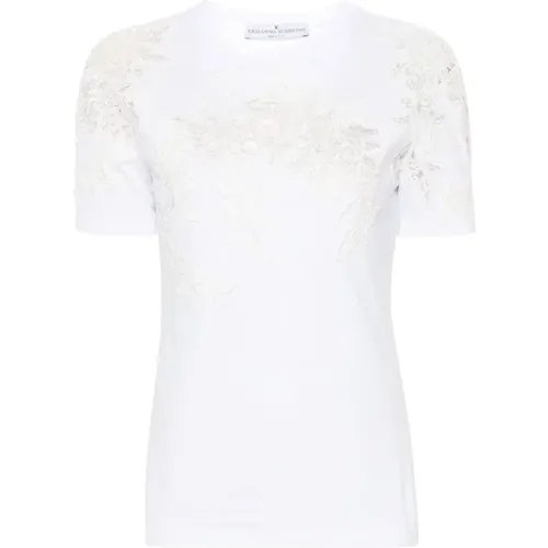 Floral Appliqué Crew Neck T-shirt , female, Sizes: 2XS - Ermanno Scervino - Modalova