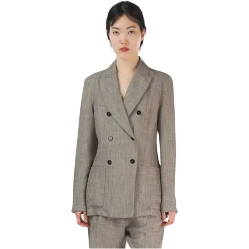 Double-Breasted Unlined Jacket with Patch Pockets and Double Back Slit , female, Sizes: 2XS, S, XS - Barena Venezia - Modalova