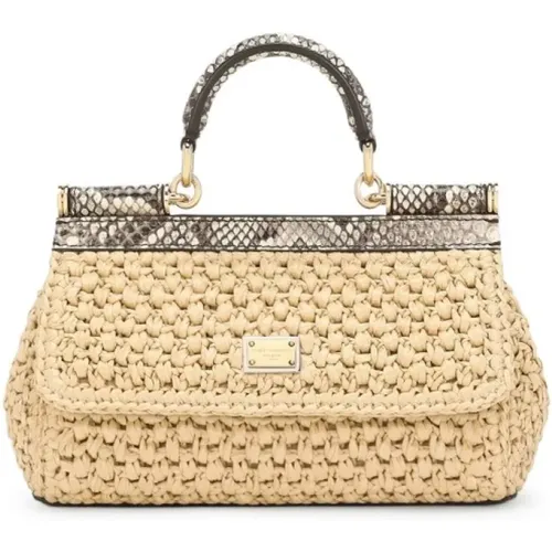 Sicily Handbag Raffia Design Snake Effect , female, Sizes: ONE SIZE - Dolce & Gabbana - Modalova