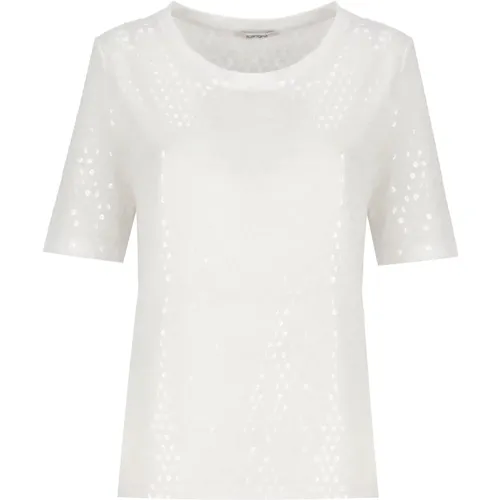 Weiße Kaschmir-Leinen T-Shirt mit Pailletten , Damen, Größe: M - Kangra - Modalova