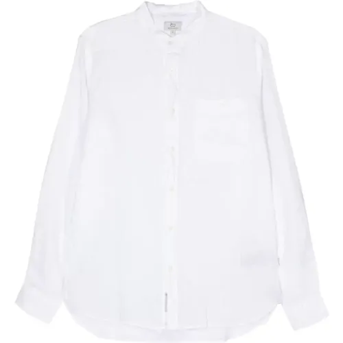 Linen Band Collar Shirt , male, Sizes: L, M - Woolrich - Modalova