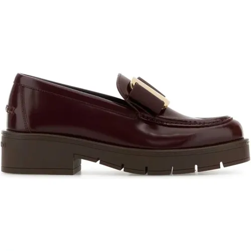 Burgunder Leder Loafers , Damen, Größe: 35 1/2 EU - Salvatore Ferragamo - Modalova