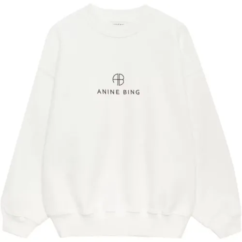 Weißes Logo Schwarzer Pullover , Damen, Größe: M - Anine Bing - Modalova