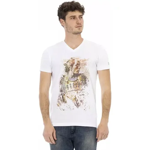 Elegantes T-Shirt mit V-Ausschnitt und stilvollem Frontprint , Herren, Größe: XL - Trussardi - Modalova