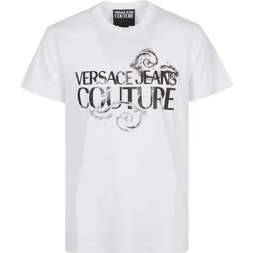 Weißes Watercolor Logo T-Shirt , Herren, Größe: L - Versace Jeans Couture - Modalova