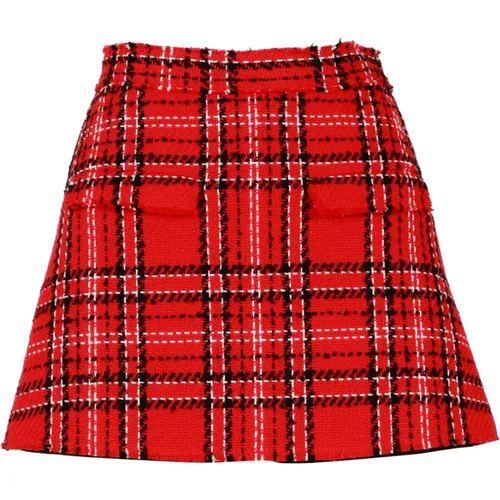 Tweed Tartan Shorts mit Rockdetail , Damen, Größe: S - MSGM - Modalova