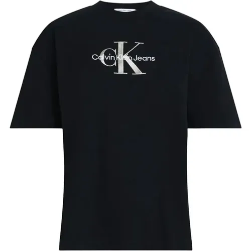 Monogram Schwarzes T-Shirt , Damen, Größe: M - Calvin Klein Jeans - Modalova